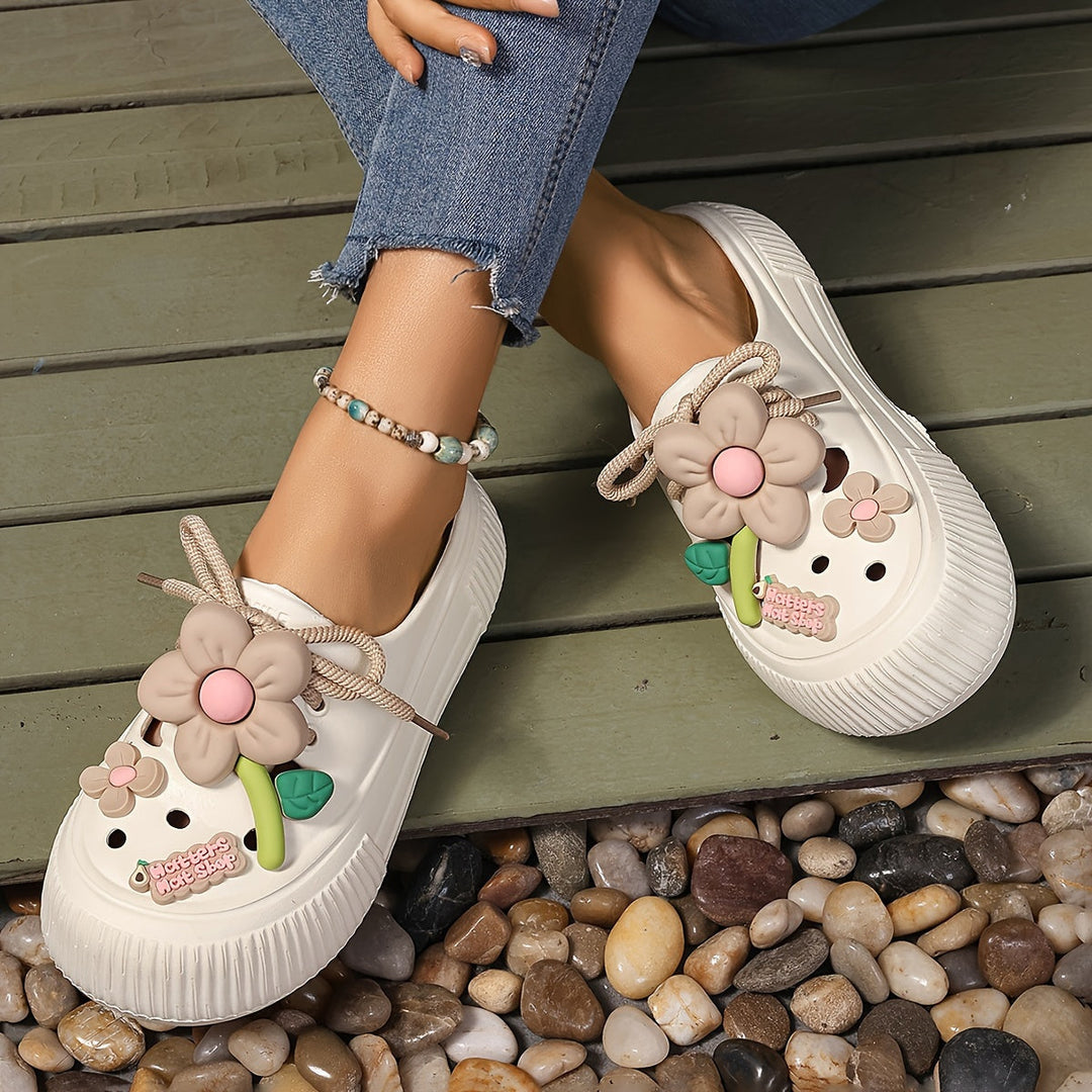 Penelope-Comfortable Floral Decor Platform Clogs
